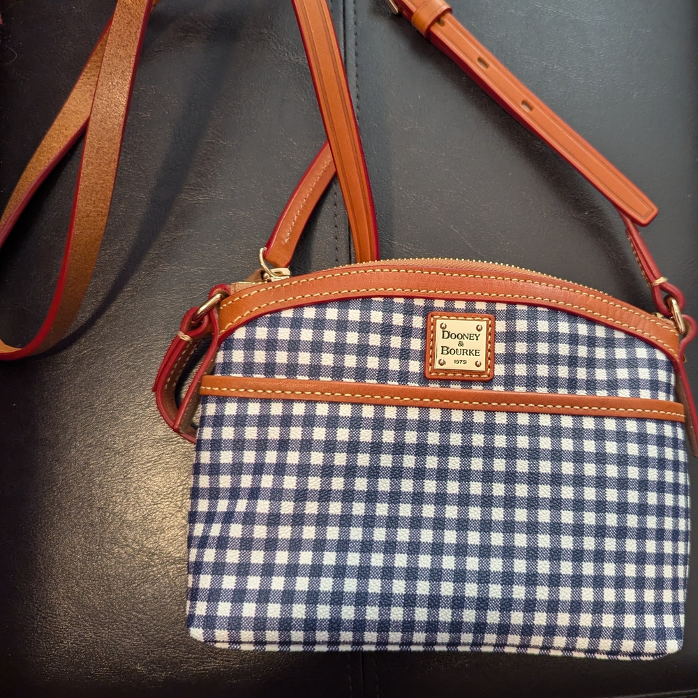 Dooney & Bourke Blue and Brown Plaid Crossbody Bag